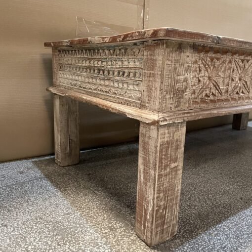 Handmade indian furniture solid hard wood carved coffee table natural 128x61x46cm - Image 4