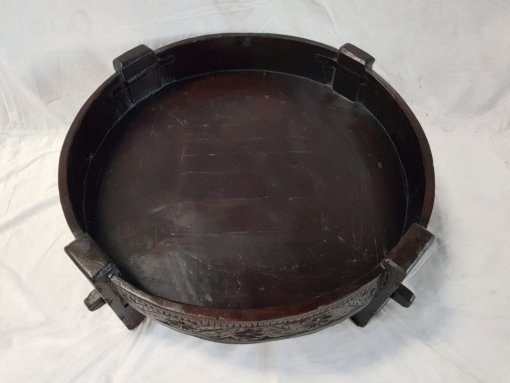 Indian Furniture Handcrafted Carved Handmade Solid Hard Wood Chakki Grinder Table Coffee Table Brown 75x75x30cm - Image 3