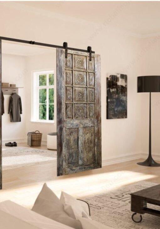 Vintage barn door washed beige distressed reclaimed wood bedroom doors rustic sliding barndoor unique eclectic 210x100cm