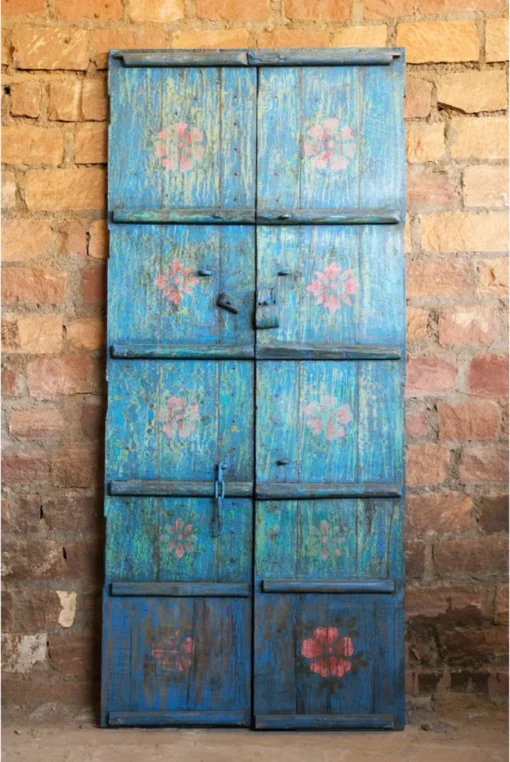 Antique blue doors artistic door indian painted door rustic door haveli doors teak statement doors unique eclectic 100x220cm - Image 2