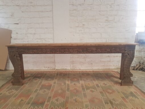 Carved Indian Furniture Handmade Solid Hard Wood Console Table Hallway Natural 250x45x85Cm - Image 2