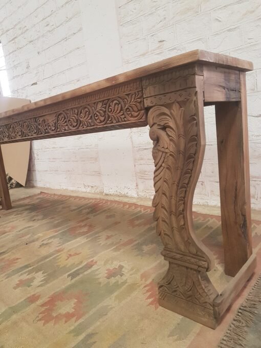 Carved Indian Furniture Handmade Solid Hard Wood Console Table Hallway Natural 250x45x85Cm - Image 4