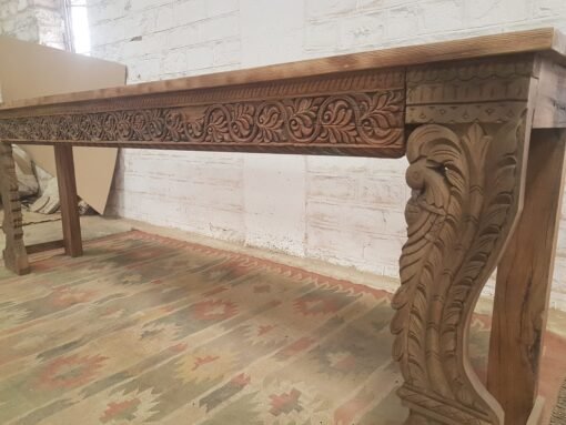 Carved Indian Furniture Handmade Solid Hard Wood Console Table Hallway Natural 250x45x85Cm - Image 5