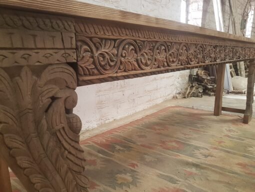 Carved Indian Furniture Handmade Solid Hard Wood Console Table Hallway Natural 250x45x85Cm - Image 8