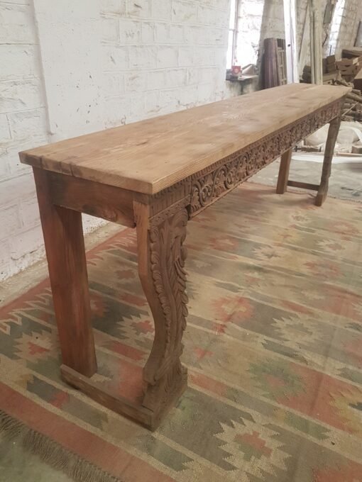 Carved Indian Furniture Handmade Solid Hard Wood Console Table Hallway Natural 250x45x85Cm - Image 9