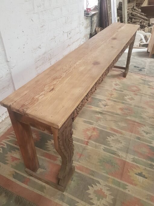 Carved Indian Furniture Handmade Solid Hard Wood Console Table Hallway Natural 250x45x85Cm - Image 10