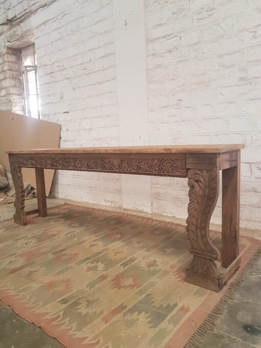 Carved Indian Furniture Handmade Solid Hard Wood Console Table Hallway Natural 250x45x85Cm - Image 11