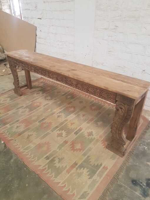 Carved Indian Furniture Handmade Solid Hard Wood Console Table Hallway Natural 250x45x85Cm - Image 12