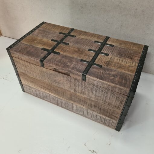 Handcarved indian furniture handmade solid wood storage box carved natural 85x45x48cm - Image 5