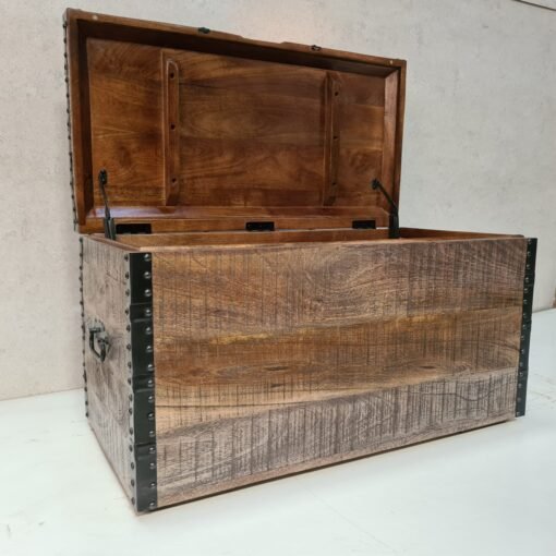 Handcarved indian furniture handmade solid wood storage box carved natural 85x45x48cm - Image 16