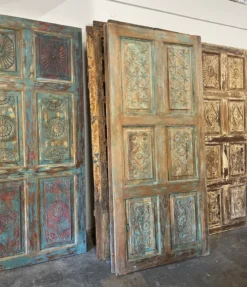 Vintage carved barndoors blue rustic sliding door architectural interior rustic interior doors unique eclectic décor 200x100cm