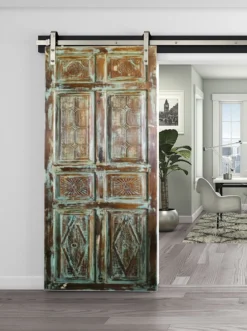 Sliding vintage barn door rustic green reclaimed wood door panel bedroom doors rustic barndoor unique eclectic 250x100cm