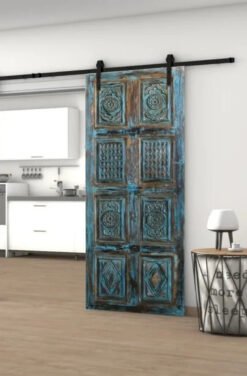 Sliding Vintage Barn Door Maze of Stars Blue Reclaimed Wood Bedroom Doors Rustic Barndoor Unique Eclectic 210x100cm