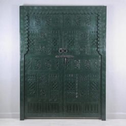 Handmade Carved Indian Style Solid Hard Wood Moroccan Custom Double sided work done on doors Green140x220Cm