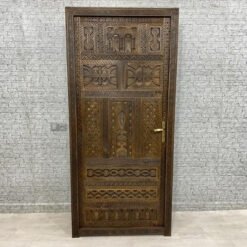 Handmade Carved Indian Style Solid Hard Wood Moroccan Custom Single Panel Door Brown 120x200Cm