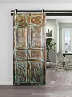 Sliding Vintage Barn Door Rustic Green Reclaimed Wood Door Panel Bedroom Doors Rustic Barndoor Unique Eclectic 250x100cm