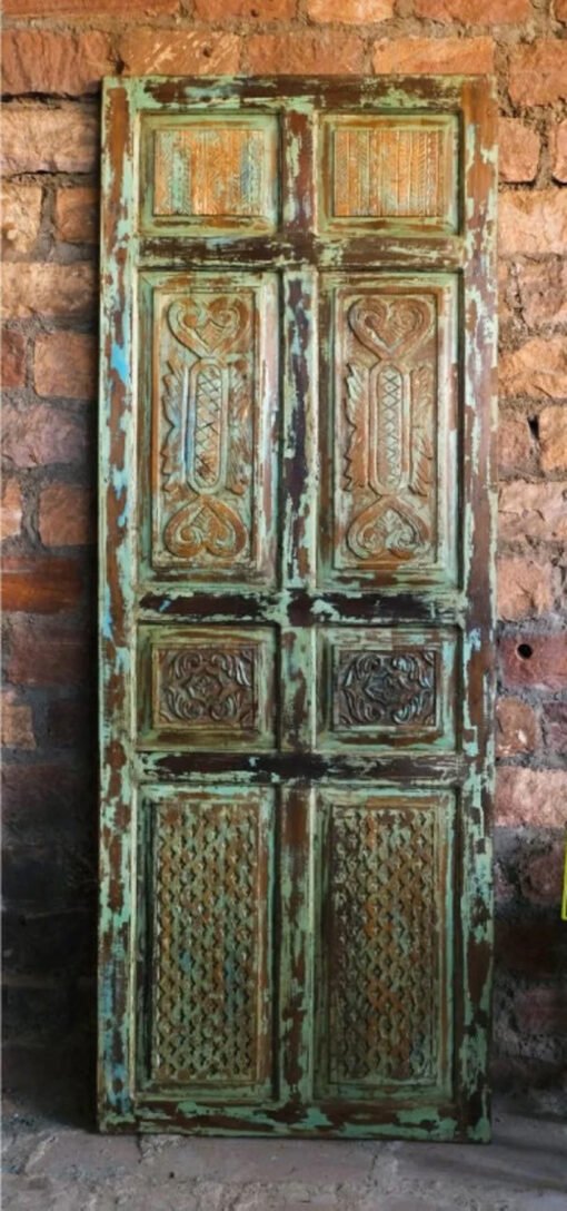 Eclectic Vintage Barn Door Rustic Carved Sage Green Door Panel Sliding Door Architectural Unique Eclectic 250x100cm - Image 3