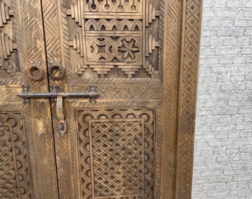 Handmade Carved Indian Style Solid Hard Wood Moroccan Custom double sided work done on doors 140x220Cm - Image 9