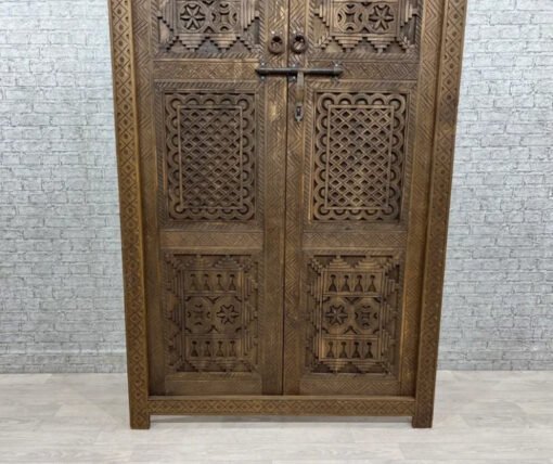 Handmade Carved Indian Style Solid Hard Wood Moroccan Custom double sided work done on doors 140x220Cm - Image 3