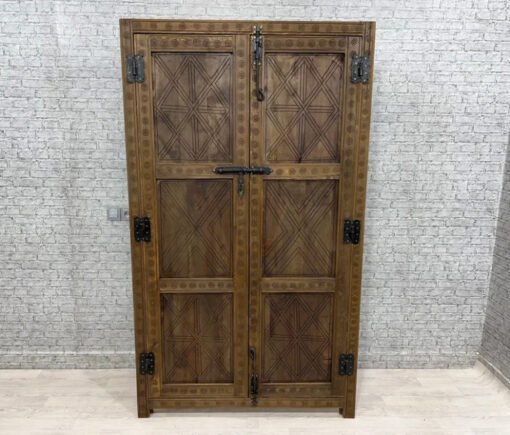 Handmade Carved Indian Style Solid Hard Wood Moroccan Custom double sided work done on doors 140x220Cm - Image 4