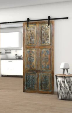 Vintage Barn Door Rustic Blue Hues Barndoor Panel Sunburst Carved Doors Sliding Barn Door Unique Eclectic 210x100cm