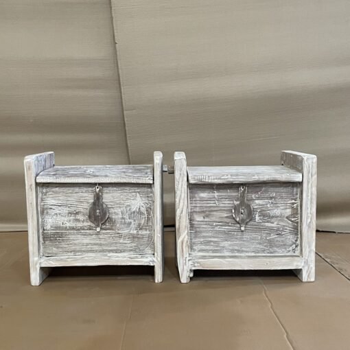 Handcrafted carved indian furniture handmade solid wooden box whitewash 42x30x40cm - Image 2