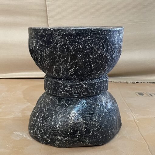 Handcrafted carved handmade solid hard wood side table okhli stool black 43x43x43cm - Image 4