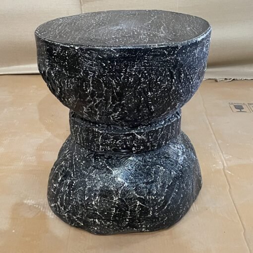 Handcrafted carved handmade solid hard wood side table okhli stool black 43x43x43cm - Image 6