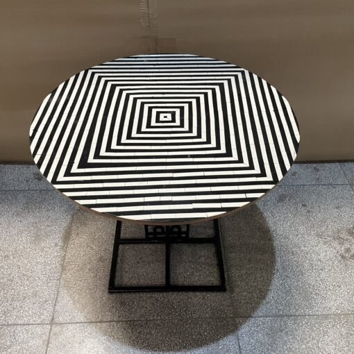 Handmade indian hand carved solid hard wood coffee table with metal stand black90x90x80cm - Image 4