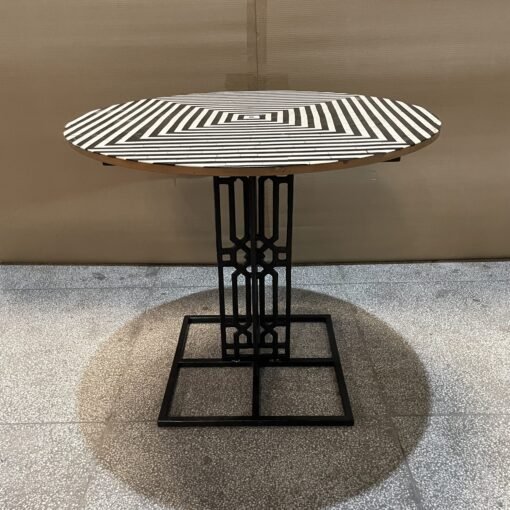 Handmade indian hand carved solid hard wood coffee table with metal stand black90x90x80cm - Image 11