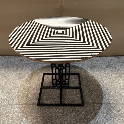 Handmade indian hand carved solid hard wood coffee table with metal stand black90x90x80cm - Image 12