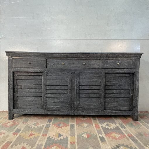 Handcrafted Carved Indian Furniture Handmade Solid Wood Grey Sideboard with 3Drawers