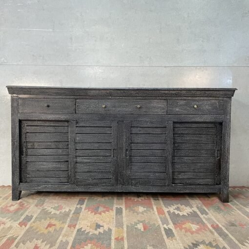 Handcrafted Carved Indian Furniture Handmade Solid Wood Grey Sideboard with 3Drawers 183x40x90Cm - Image 3