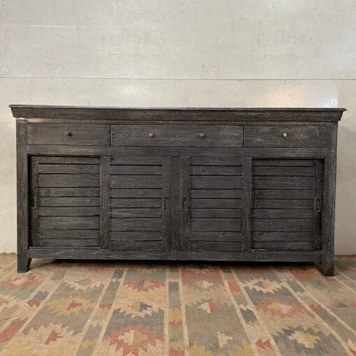Handcrafted Carved Indian Furniture Handmade Solid Wood Grey Sideboard with 3Drawers 183x40x90Cm - Image 4
