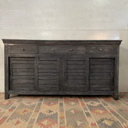 Handcrafted Carved Indian Furniture Handmade Solid Wood Grey Sideboard with 3Drawers 183x40x90Cm - Image 5