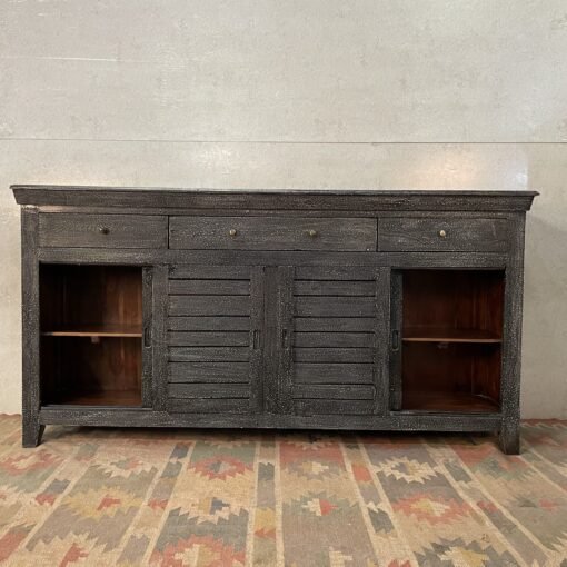 Handcrafted Carved Indian Furniture Handmade Solid Wood Grey Sideboard with 3Drawers 183x40x90Cm - Image 6