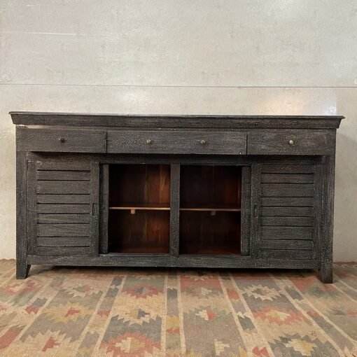 Handcrafted Carved Indian Furniture Handmade Solid Wood Grey Sideboard with 3Drawers 183x40x90Cm - Image 8