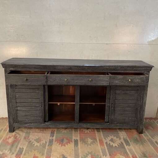 Handcrafted Carved Indian Furniture Handmade Solid Wood Grey Sideboard with 3Drawers 183x40x90Cm - Image 9