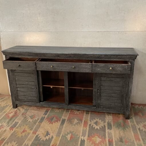 Handcrafted Carved Indian Furniture Handmade Solid Wood Grey Sideboard with 3Drawers 183x40x90Cm - Image 10