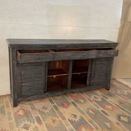 Handcrafted Carved Indian Furniture Handmade Solid Wood Grey Sideboard with 3Drawers 183x40x90Cm - Image 11