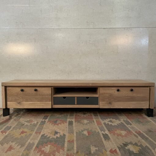Handcrafted handmade indian hand carved solid hard wood tv unit brown modish 180x42x42cm - Image 3