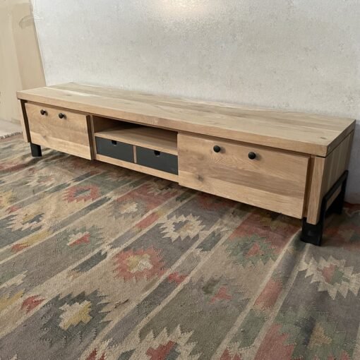 Handcrafted handmade indian hand carved solid hard wood tv unit brown modish 180x42x42cm - Image 6