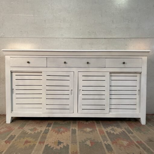 Handcrafted Carved Indian Furniture Handmade Solid Wood White Sideboard 183x40x90Cm - Image 2