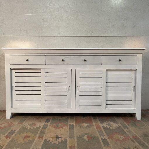 Handcrafted Carved Indian Furniture Handmade Solid Wood White Sideboard 183x40x90Cm - Image 3