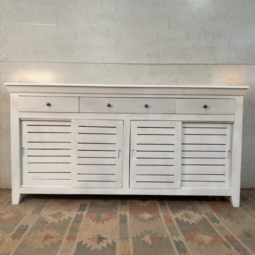 Handcrafted Carved Indian Furniture Handmade Solid Wood White Sideboard 183x40x90Cm - Image 4