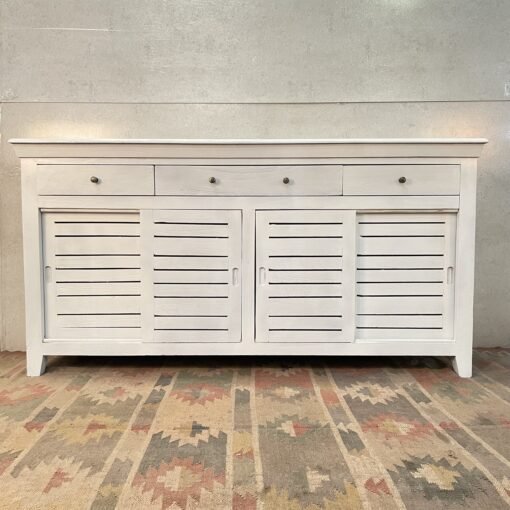 Handcrafted Carved Indian Furniture Handmade Solid Wood White Sideboard 183x40x90Cm - Image 5