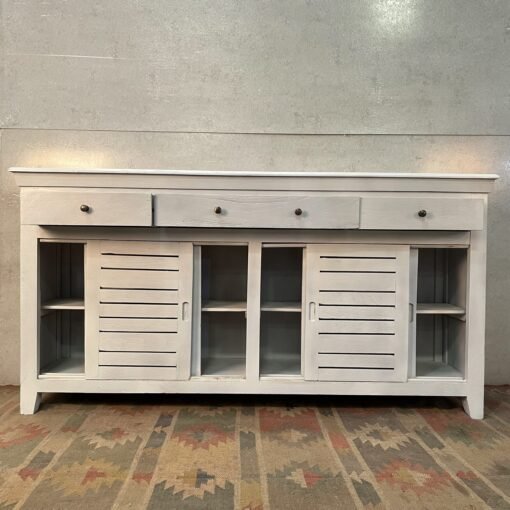 Handcrafted Carved Indian Furniture Handmade Solid Wood White Sideboard 183x40x90Cm - Image 6