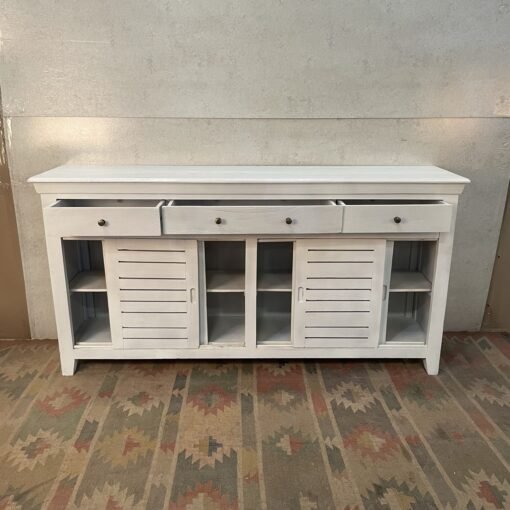 Handcrafted Carved Indian Furniture Handmade Solid Wood White Sideboard 183x40x90Cm - Image 7