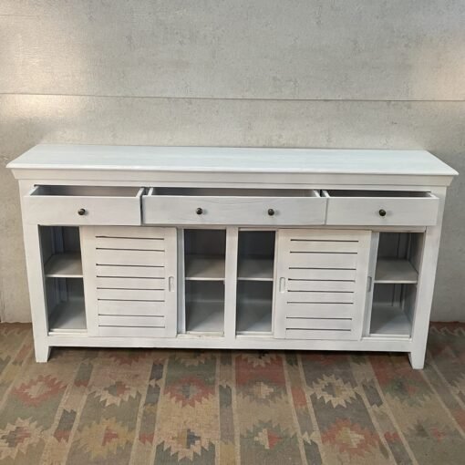 Handcrafted Carved Indian Furniture Handmade Solid Wood White Sideboard 183x40x90Cm - Image 8