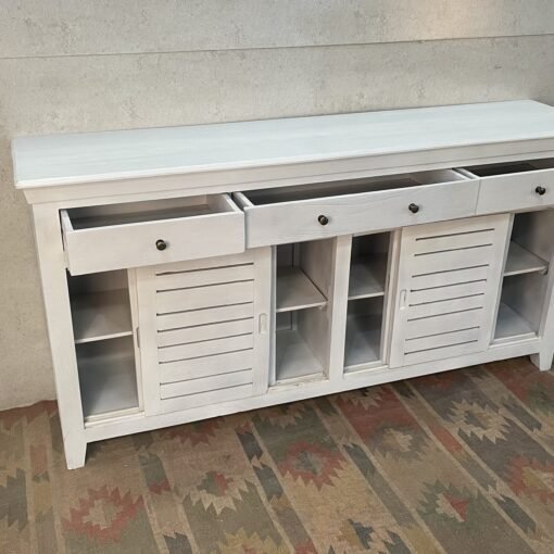 Handcrafted Carved Indian Furniture Handmade Solid Wood White Sideboard 183x40x90Cm - Image 9